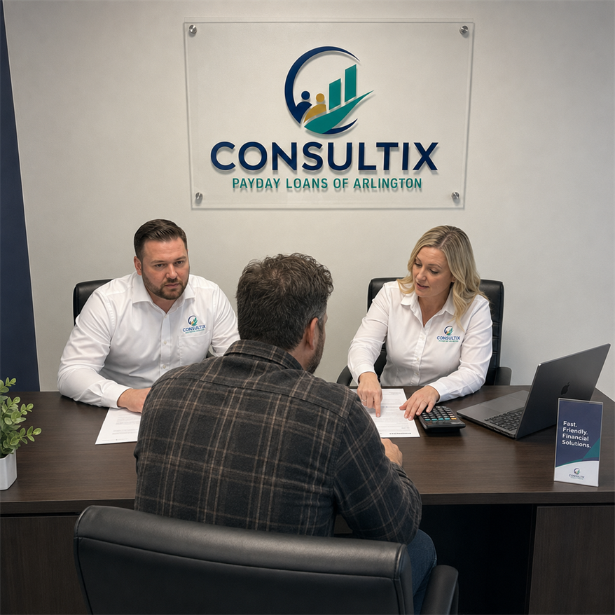 Consultix team reviewing paperwork in a professional office
